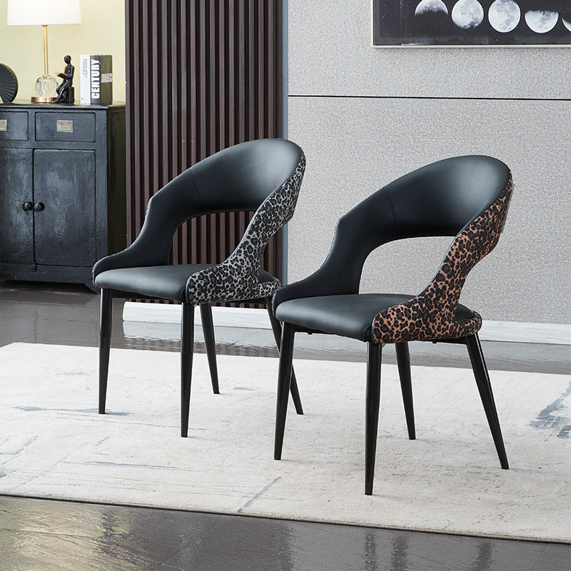 Modern Leather Dining Chair with Leopard Print Design